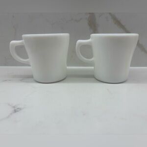 Pair of Vintage Anchor Hocking Milk Glass Classic White Coffee Mugs D Handle